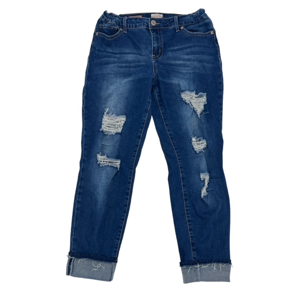 Elite Jeans Mid Rise Distressed Cuffed Hem Ankle Jeans Size 13/14 Women’s